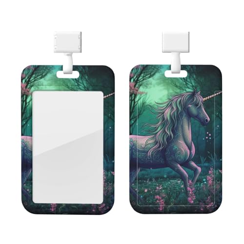 スライド式IDバッジホルダー 縦型クリアプラスチックケース 硬質プラスチックワークバッジスリーブ ピンク 鹿 IDカード ネームタグ バッジホルダー ストラップカードプロテクター付き IDクレジットカード用