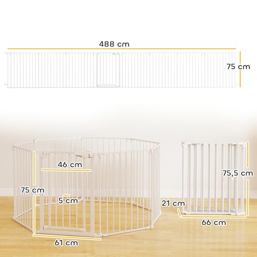 PawHut Welpenauslauf, 6-teilig Welpenlaufstall mit Tür, faltbar Laufstall Baby mit Doppelverriegelungssystem, 61x75cm Hundelaufstall für drinnen und draußen, für Kinder kleine mittelgroße Hunde Weiß