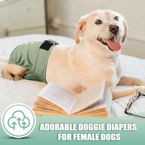 Image of Langsprit Female Dog Diapers for Doggie Puppy,Reusable Dog Period Diapers Female for Heat Peeing,Small Medium Large Doggy Diaper Washable,Dogs Pants 5 Pack, Blue Green Coffee, Medium