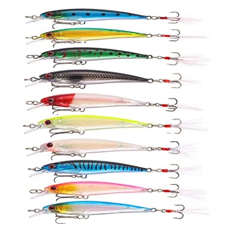 TUXIBIN 10pcs Fishing Lures Hard Minnow Baits, Life-Like Swimbait Fishing Lures, Minnow Hard Lure Bass Trout Baits Kit, Topwater Hard Baits Crankbait Swimbait for Saltwater Freshwater TXB10-1 Cover