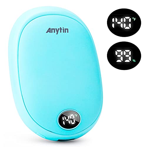 Anytin Hand Warmers Rechargeable 10000mAh - Upgraded Handwarmers with Heat Therapy Bag, 1 Pack Electric Hand Warmer, 16 hrs Long, 3 Heating Levels up to 140Â°F, Gift for Men & Women (Blue)