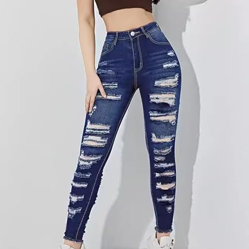 Women's Stretch Denim Pants Plus Size Slim Destroyed Trousers Casual High Waist Skinny Ripped Jeans3
