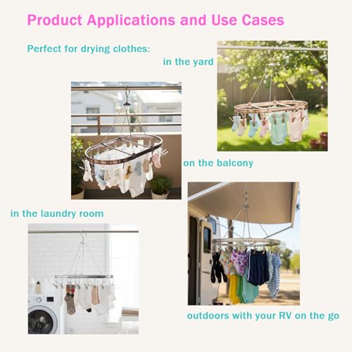 MACAJM Underwear Drying Rack with 26 Non-Slip Clips - Aluminum Hanging Drying Rack for Socks, Baby Clothes & Gloves | Wind-Resistant Hook & Space-Saving Oval Design (Dark Red) by MACAJM - Image 2