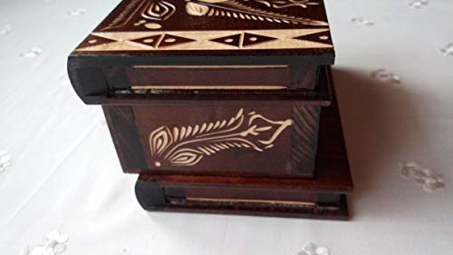 Azi Big Wooden Magic Puzzle Box Secret Treasure Storage Beautiful Special Handcarved Jewelry Box Case (Brown) #TOP1