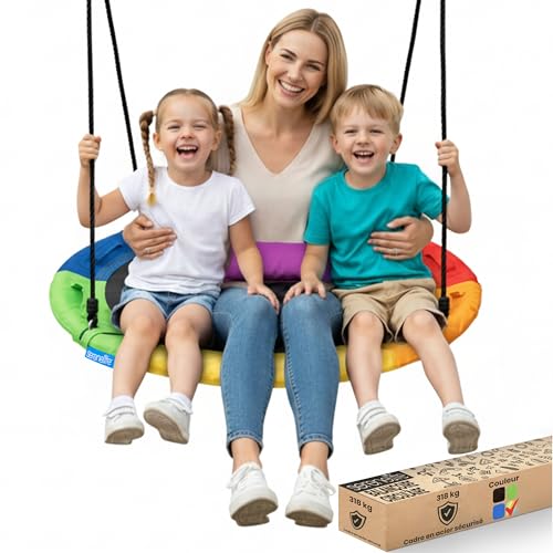 SereneLife Balançoire Tapis 100 cm – Siège Tournant d’Extérieur avec Coussin et Sac de Transport, Kit de Suspension Universel, Imperméable, Résiste à...