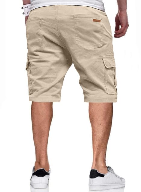 Image of JMIERR Mens Casual Cotton Twill Cargo Shorts Drawstring Classic Chino Stretch Short with 6 Pockets