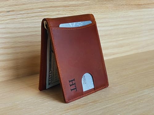 Personalized Minimalist Wallet For Men Custom Engraved Slim Wallet Customized Monogram Leather Wallet Gift For Father's Day Him Husband Boyfriend Dad Son Anniversary Graduation Birthday (DARK BROWN)2