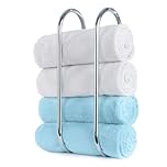 LIVIVO Wall Mounted Towel Rack – Chrome Bathroom Towel Holder Shelf with Rail – Space Saving Storage for 4–5 Towels – Sturdy Steel Construction with Screws & Wall Plugs Included