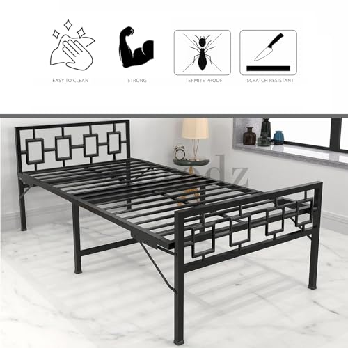 Image of APRODZ Folding Bed Single for Sleeping | Metal Folding Single Bed | Portable Foldable Guest Bed Single | No Assembly Required | Powder Coated | Easily Storable, Black