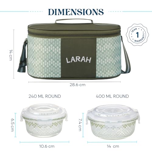 Image of Larah Glassware Gracia Green Borosilicate Glass Lunchbox with Bag | Microwave & Dishwasher Safe, Leakproof | Tiffin for Office, School, College (Fusion)