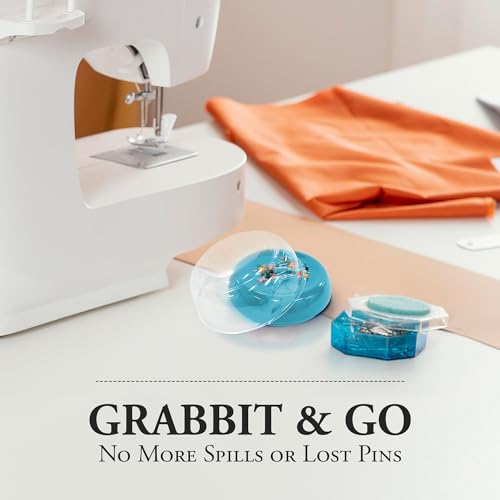 Image of Grabbit Magnetic Sewing Pincushion with 50 Plastic Head Pins - Magnet Pin Organizer for Quilting, Embroidery, Needles, Bobby Pins, & Craft Storage, Teal