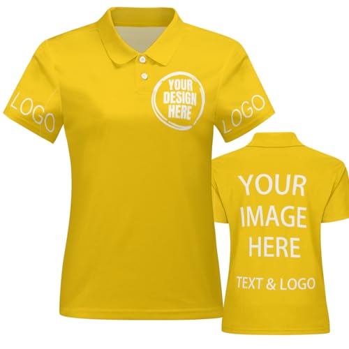 Custom Polo Shirts for Women Customize Your Text Work Shirt Personalized Short Sleeve Gold T-Shirt for Sports Workwear Tennis Classic Top 4XL