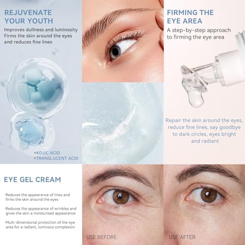 Kojic Acid Eye Cream, Brightening Eye Gel Under Eye Cream for Dark Circles & Puffiness Anti Aging Eye Cream Hydrating & Moisturizing Reduces Eye Bags & Fine Lines Suitable for All Skin Types - Image 3
