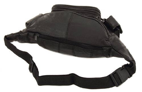 Roma Leathers New Large 8 Pocket Genuine Leather Waist Hip Lumbar Fanny Fannie Pack Bag Black with Dual Cell Phone Pockets and Dual Organizer (7089-BLK) - Thumbnail 3
