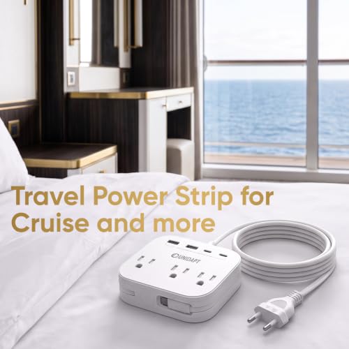 Image of UK European Plug Adapter, Unidapt US to Europe Power Strip for EU /UK /US with Built in USB C Cord and 4 USB Ports, 3 AC Outlets, Wall Mountable, 5ft Extension Cord, for Travel Cruise Ship Home