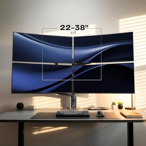 Image of VIVO Quad Ultrawide Wall Mount, Heavy Duty Pneumatic Arm Monitor Station, Fits Four 38 inch Screens, Pneumatic Height Adjustment and 140lb Weight Capacity, Black, MOUNT-V400D