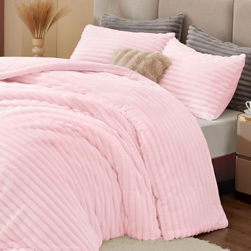 Image of BEDELITE Fleece Full Comforter Set -Super Soft & Warm Fluffy Cherry Blossom Bedding, Luxury Fuzzy Heavy Bed Set for All Season with 2 Pillow Cases