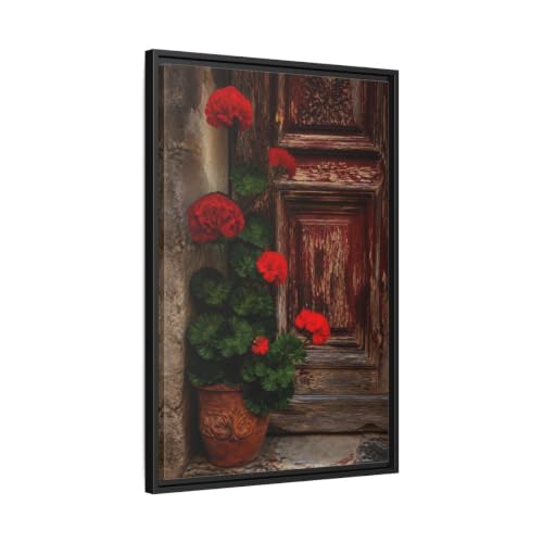 Art mural géraniums rouges tableau vertical salon rustique 50x75
