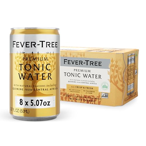 Fever-Tree Tonic Water - Premium Mixer - Refreshing Beverage for Cocktails & Mocktails. Naturally Sourced Ingredients, No Artificial Sweeteners or Colors - 5.1 Fl Oz Cans - Pack of 8