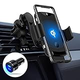 15W Qi Fast Wireless Car Charger Mount w/QC 3.0 Adapter & Supercapacitor, PLESON Infrared Sense Auto-Clamp Air Vent Car Phone Holder for iPhone 12/11 Pro Max/XR, Samsung Galaxy S20 Ultra/S10+/Note10+