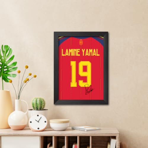 Image of TenorArts Lamine Yamal Poster Frame Spain Worldcup Jersey Laminated Photo Print Signature Framed Painting with Matt Finish Black Texture (12 inches x 9inches)