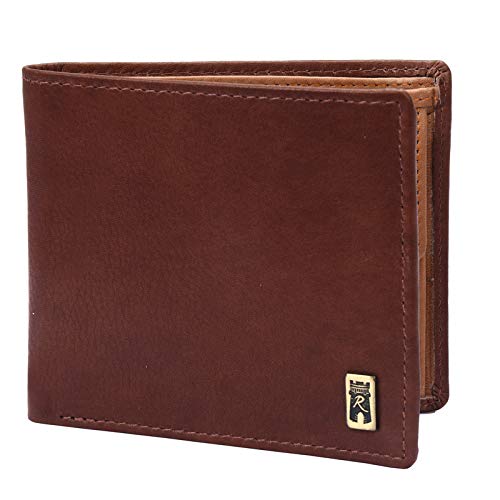 ROLANDO Hansin Original Indian Brand Real Full Grain Handcrafted & Printed Bi-Fold RFID Coin Card Currency Slim Men Leather Wallet, Mid-Brown & Honey, One Size, Casual