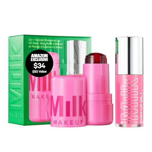 Image of Milk Makeup Cooling Water Jelly Tint + KUSH Lip Oil Full Size Duo - Jelly Blush + Lip Stain and Sheer Gloss with High-Shine Finish - Burst (Poppy Pink) 0.17oz + Strawberry Haze (Light Pink) 0.18oz
