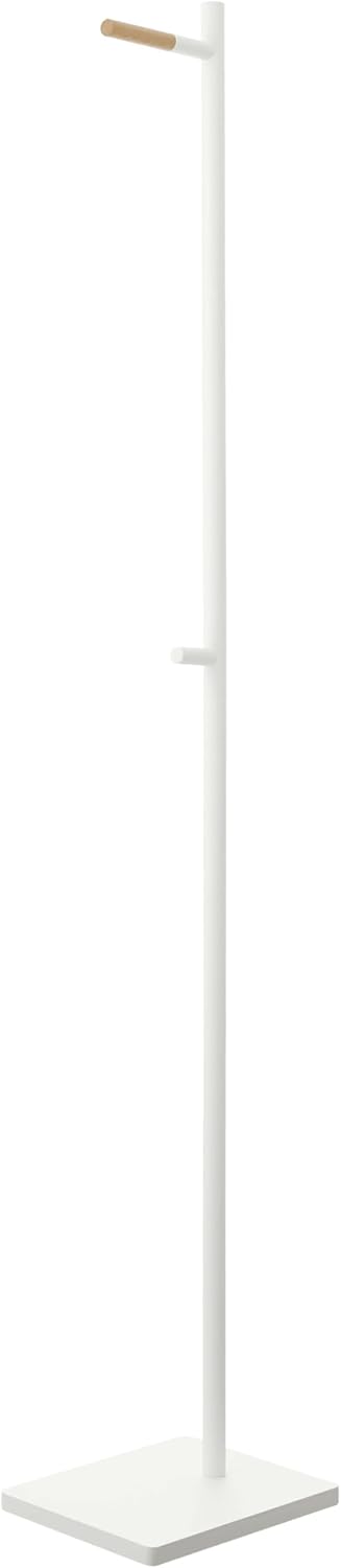 YAMAZAKI Home Tower Freestanding Modern Coat Hook Hanger For Entryway, Office, Or Bedroom With Wooden Accent, 63.98" - Steel + Wood