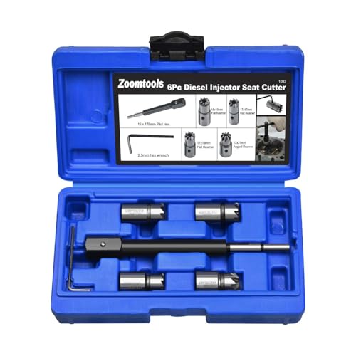 Zoomtools Diesel Injector Seat Cutter Injector Seat Cleaning Kit Injector Seats Cutter Cleaner Tool Carbon Remover Tool (6PC(Blue))