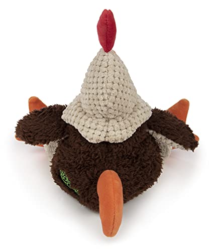 Image of goDog, Checkers Fat Rooster, Squeaker Dog Toy, Chew Resistant, Durable Plush, Soft, Tough, Reinforced Seams, Brown, Large