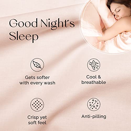 Five Looms 4 Piece Everyday Percale Sheets Set, 100% Cotton With Deep Pocket 15”, Easy Care Natural And Breathable Crisp Cooling Sheets Set, Fitted Sheet, Flat Sheet And 2 Pillowcases, King, Blush #TOP3