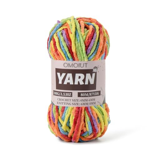 Image of Rainbow Fluffy Chenille Yarn for Crocheting - Baby Yarn for Crocheting Soft Blanket - (100g /87.4yds) Crochet Amigurumi Chunky Yarns - Super Bulky 5 Velvet Yarns