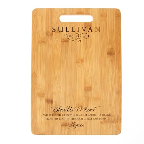 Tabla de cortar rectangular personalizada de bambú "Bendícenos Señor" – 13.75"x9.75" con grabado del nombre de familia miniatura 2