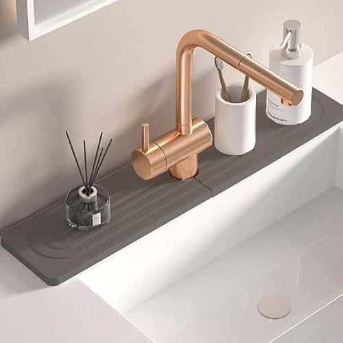 Quick Drying Stone Faucet Mat for Kitchen Sink,Diatomite Sink Tray, Faucet Splash Guard for Kitchen,Bathroom Counter, Prevents Moisture, Super Absorbent (Dark Grey-23.6in)