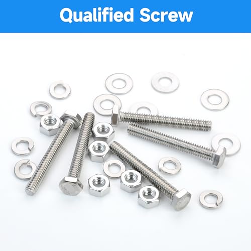 Image of (12 Sets) 1 /4-20 x 4 Hex Head Screws Bolts and Nuts Kit with 1 /4-20 Bolt, 1 /4-20 Nuts, Flat & Lock Washers, Fully Threaded, 1 /4 20 Stainless Steel Bolts, Bright Finish by Marysino