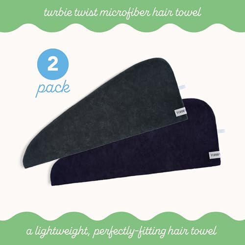 Image of Turbie Twist 2-Pack Microfiber Hair Towel for Beauty, Travel, Gifting - Wrap Turban for Straight, Wavy & Curly Hair - Premium Personal Care- Evening Blue & Dark Shadow