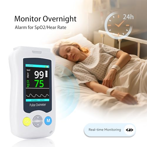 Image of Continuous Pulse Oximeter Fingertip, Medical Grade Accuracy Fast Reading SpO2 Pulse Rate Blood Oxygen Saturation Monitor Handheld 500 Data Storage Overnight Pulse Oximeters with Adjustable Alarm