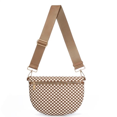 Image of Woven Crossbody Bags For Women, Checkered PU Waist Pack Travel Sling Bag