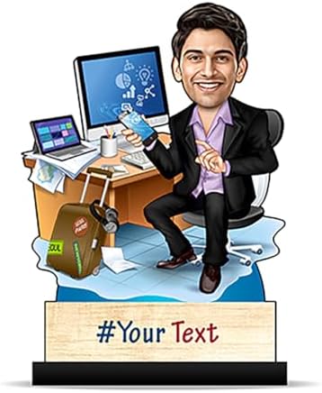 Foto Factory Gifts Caricature Personalized Gifts for Men Corporate Professional with Computer (Wooden 8 inch x 5 inch) CA0312