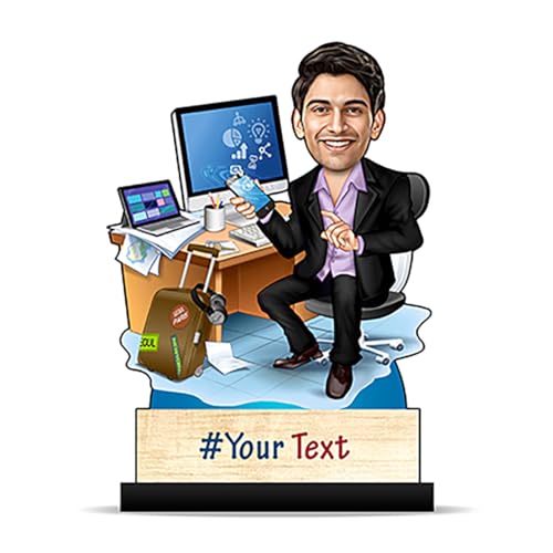 Foto Factory Gifts Caricature Personalized Gifts for Men Corporate Professional with Computer (Wooden 8 inch x 5 inch) CA0312