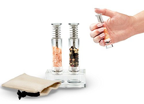 Travel Salt And Pepper Grinder Set, Grind Gourmet Original Pump & Grind Salt And Pepper Push It, Spice Grinder (Clear) #TOP1