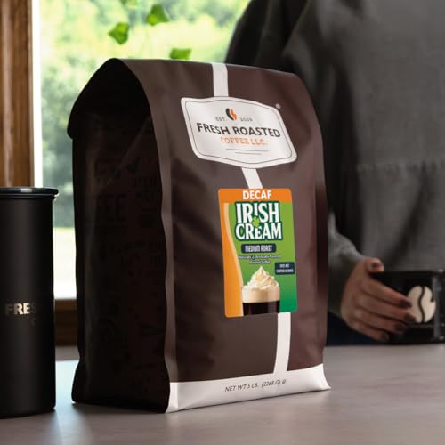 Image of Fresh Roasted Coffee, Decaf Irish Cream Flavored Drip Ground Coffee, Medium Roast, Kosher, 5 lb (80 oz)