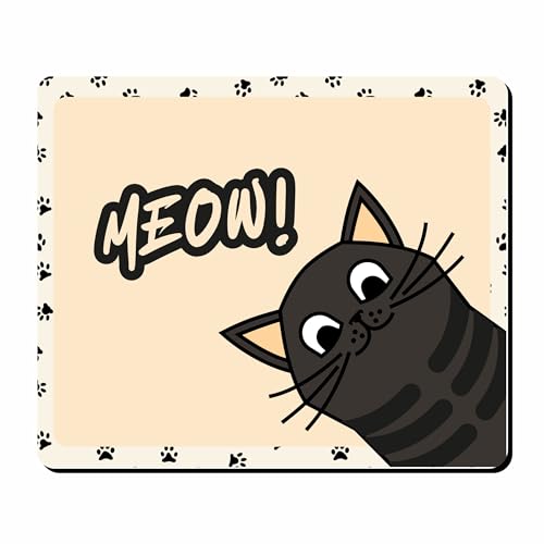 Image of My Print Shop Cute Cat Mouse Pad 9x7.5 - inchMeow! inch Black Cartoon Cat Desk Mat - Non-Slip Rubber Base, Smooth Fabric Surface - Perfect Office PC & Laptop Accessory for Home & Work