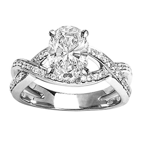14K White Gold 2.5 Carat LAB GROWN DIAMOND Twsting Split Shank Oval Cut Diamond Engagement Ring (E-F Color VS2-SI1 Clarity 2 Ct Center)