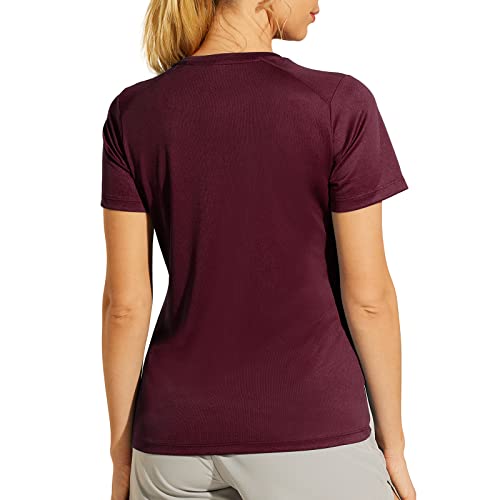 Haimont Women’s Athletic Shirts Short Sleeve Performance Active T Shirts Breathable Lightweight Soft Quick Dry Tops For Running Hiking Gym, Wine, M #TOP3