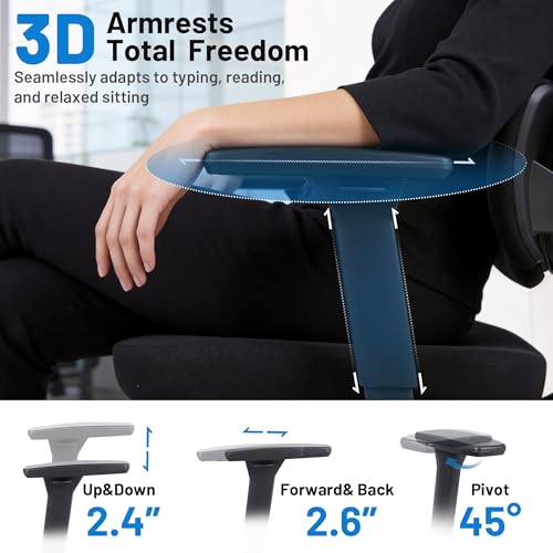Image of Ergonomic Office Desk Chair, High Back Breathable Mesh Computer Chair, 3D Lumbar Support, 2D Headrest & 3D Armrests, 300lbs Heavy Duty Task Chair for Home Office Work Gaming, Black