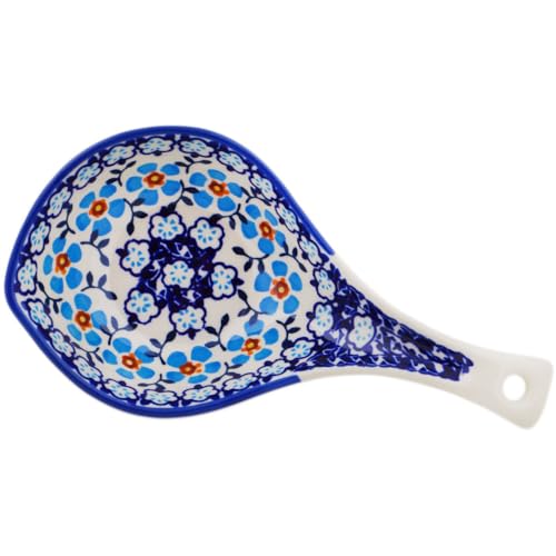 Authentic Polish Pottery Condiment Dish Signature UNIKAT in Blue Chain Design Handmade in Boles?awiec Poland + Certificate of Authenticity