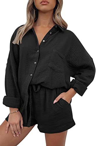 Image of AUTOMET 2 Piece Sets For Women Lounge Wear Matching Two Piece Outfit | Oversized Shirts And Shorts,Summer Outfits 2026,Vacation Beach Outfits,Travel Outfits,Maternity sets