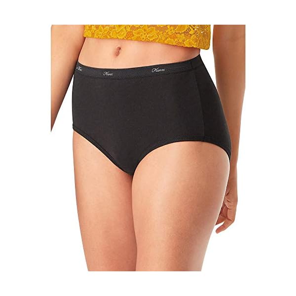 Hanes-Womens-Cotton-Brief-Underwear-Regular-Plus-Sizes Hanes womens Cotton Brief Underwear, 10 Pack - Brief Black, 6 US