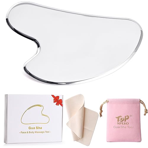 Stainless Steel Gua Sha Facial Tools, Durable Body Gua Sha Scraping Massager to Reduce Puffiness, Lymphatic Drainage, Facial Tension with Travel Pouch & Box